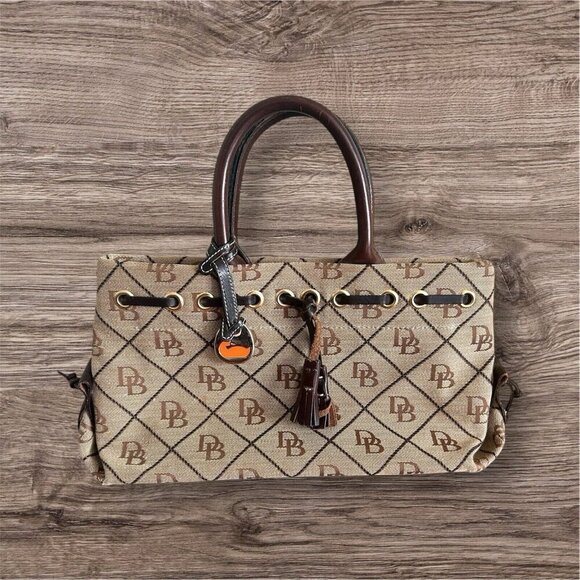 Dooney & Bourke Handbags - Vintage Dooney & Bourke Signature Monogram Small Hand Tote Purse Brown Leather